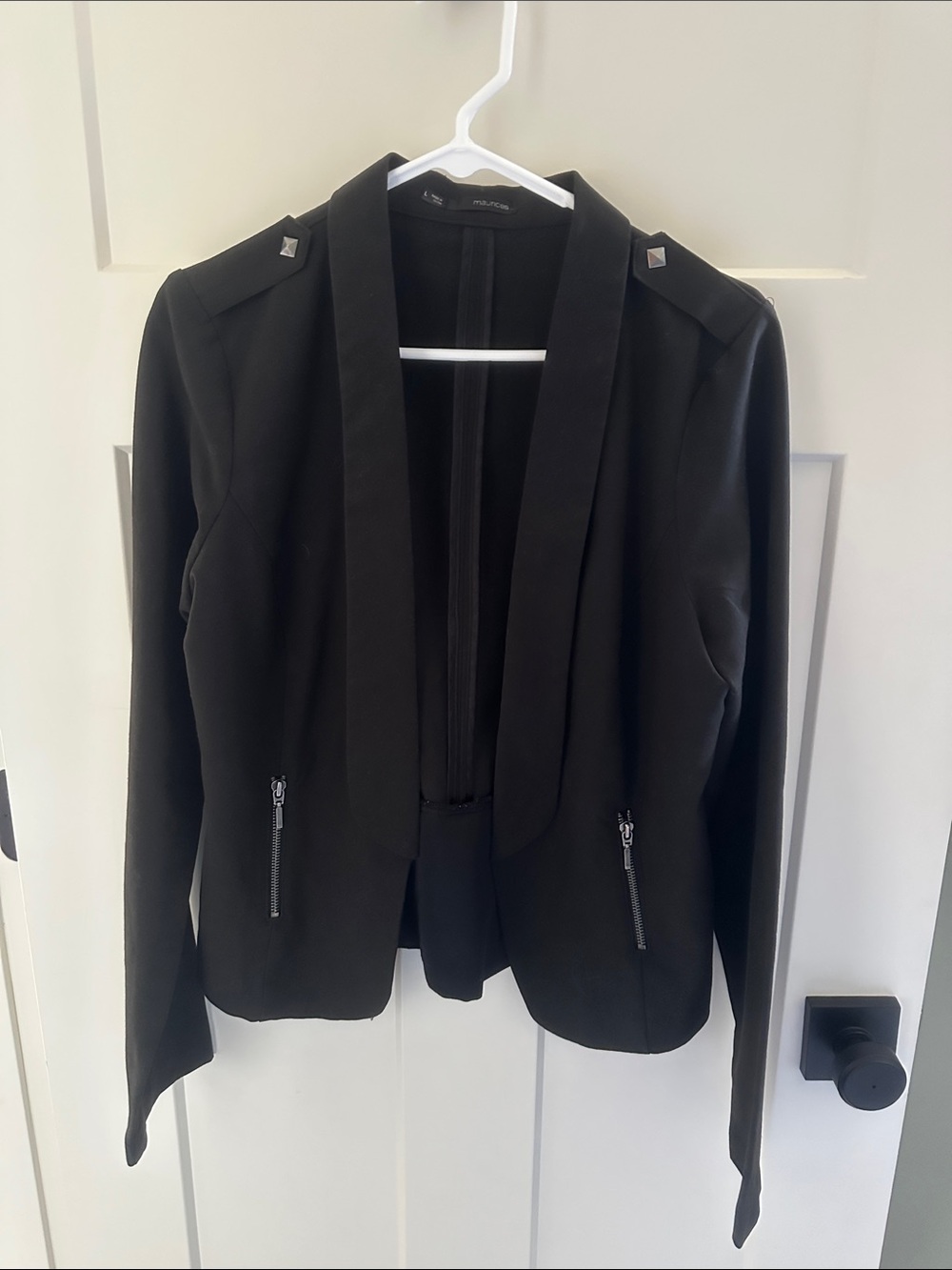 Maurices Black Open-Front Blazer with Zipper Pockets